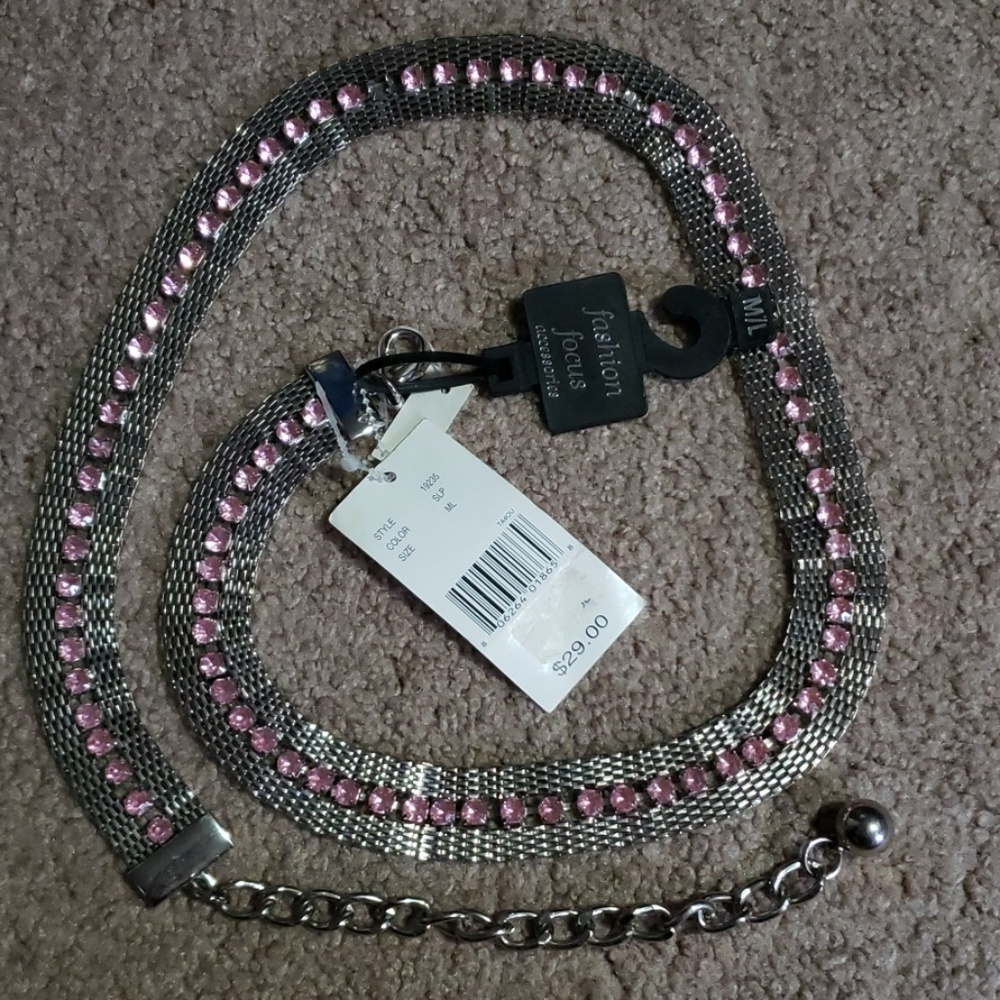 Vintage silver and pink rhinestone belt Sz M/L